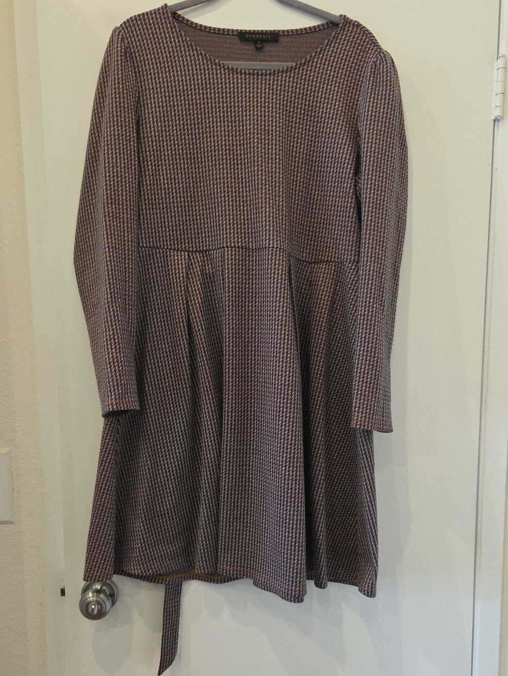 DownEast Taupe and Black Long-Sleeve Fit & Flare Dress